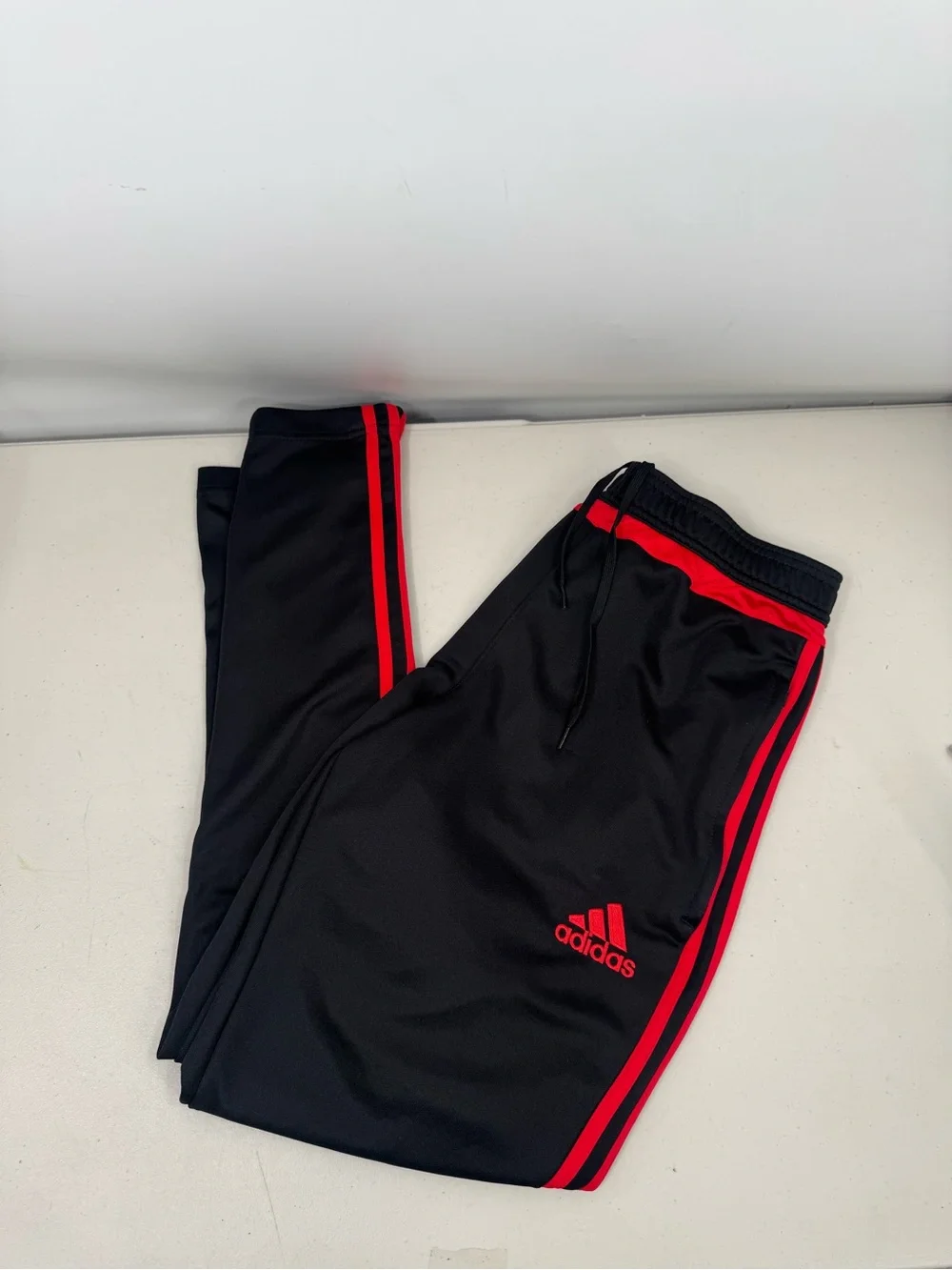 Adidas Track Pants Mens Medium Black Red 3-Stripes Climacool Athletic Soccer